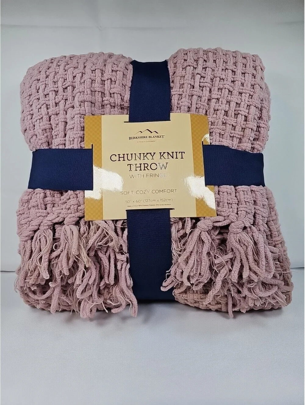 Berkshire Blanket Chunky Knit Throw Blush Pink Blanket Throw NWT 50”x 60”
